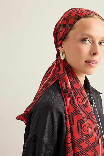 Seljuk-i Cage Red Chiffon Silk Scarf 70x210 