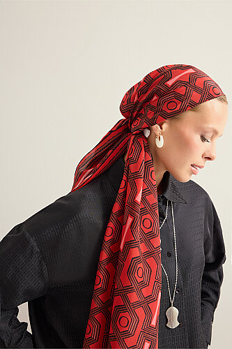Seljuk-i Cage Red Chiffon Silk Scarf 70x210 - 5