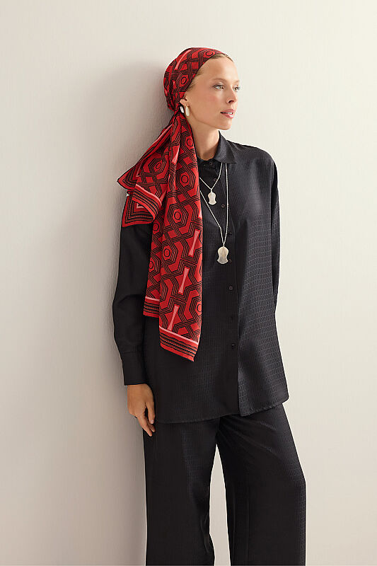 Seljuk-i Cage Red Chiffon Silk Scarf 70x210 - 3