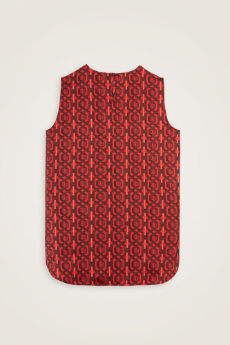Seljuk-i Cage Red Silk Sleeveless Blouse - 5