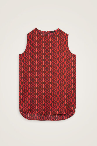 Seljuk-i Cage Red Silk Sleeveless Blouse - 2