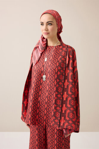 Seljuk-i Cage Red Twill Silk Short Kimono - 3