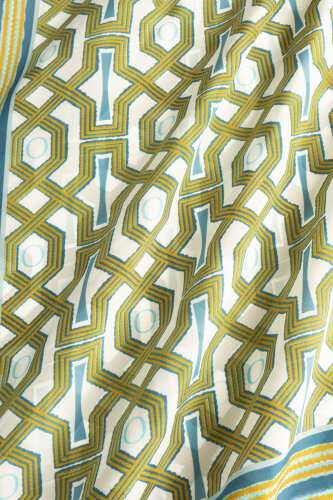 Seljuk-i Cage Turquoise-Yellow Chiffon Silk Scarf 70x210 - 2