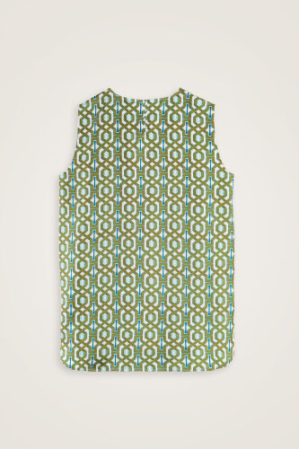 Seljuk-i Cage Turquoise-Yellow Silk Sleeveless Blouse - 5