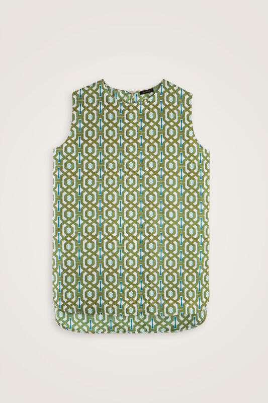 Seljuk-i Cage Turquoise-Yellow Silk Sleeveless Blouse - 2
