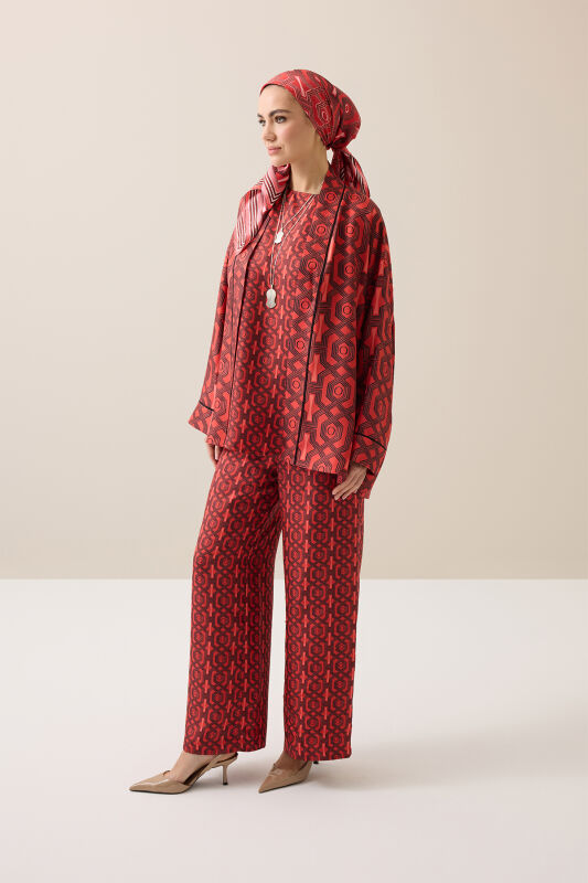 Seljuk-i Kafes Red Twill Silk Trousers - 1