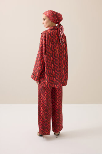 Seljuk-i Kafes Red Twill Silk Trousers - 3