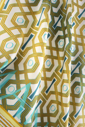 Seljuk-i Kafes Turquoise-Yellow Twill Silk Scarf - 5