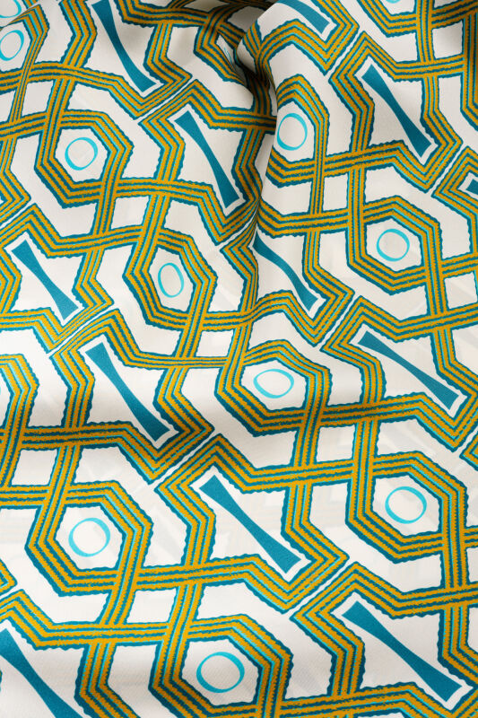 Seljuk-i Kafes Turquoise-Yellow Twill Silk Short Kimono - 4