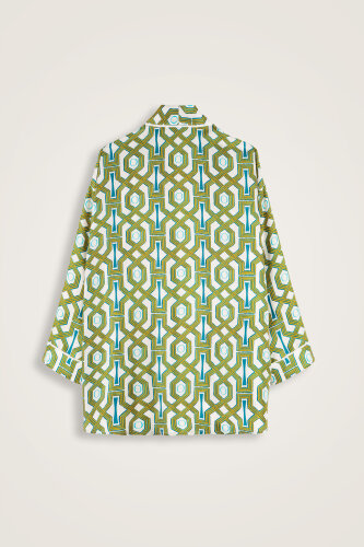 Seljuk-i Kafes Turquoise-Yellow Twill Silk Short Kimono - 6