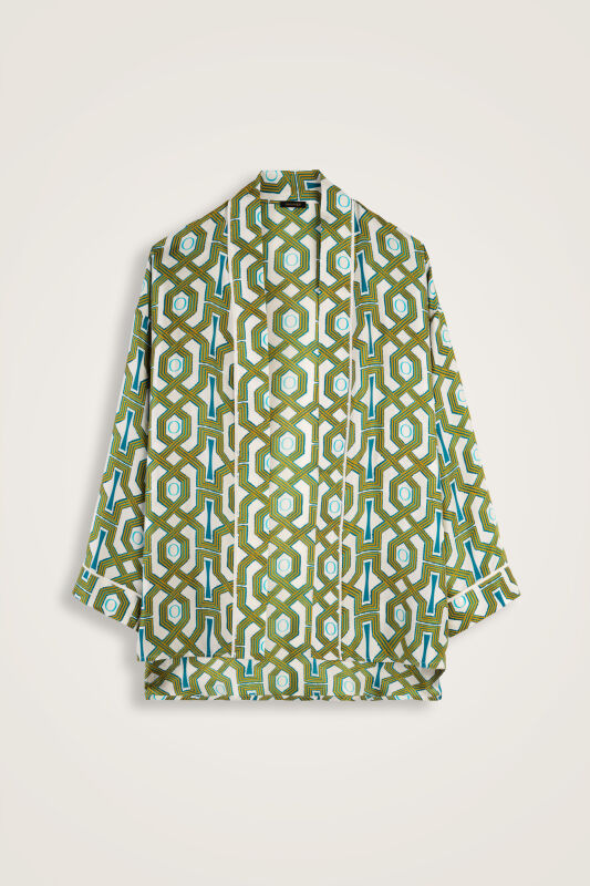 Seljuk-i Kafes Turquoise-Yellow Twill Silk Short Kimono - 2