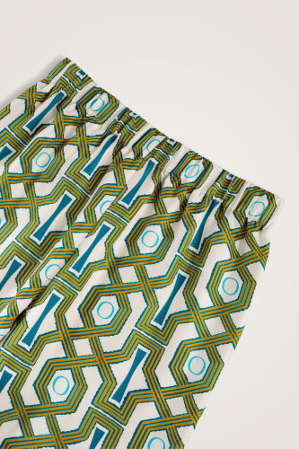 Seljuk-i Kafes Turquoise-Yellow Twill Silk Trousers - 4