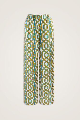 Seljuk-i Kafes Turquoise-Yellow Twill Silk Trousers - 2