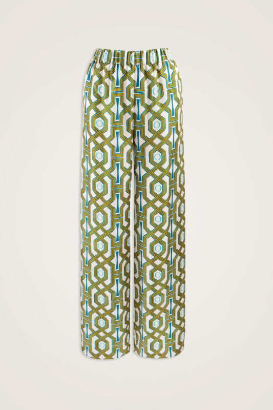 Seljuk-i Kafes Turquoise-Yellow Twill Silk Trousers - 2