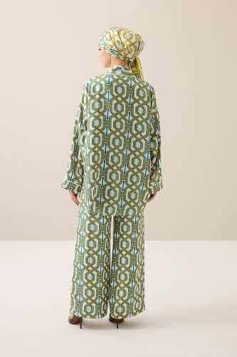 Seljuk-i Kafes Turquoise-Yellow Twill Silk Trousers - 5