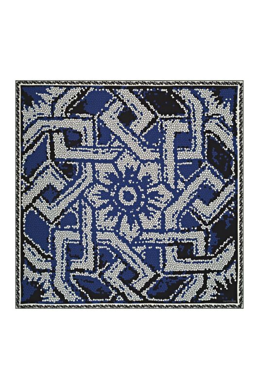 Seljuk Mosaic Silk Shawl Indigo - 2
