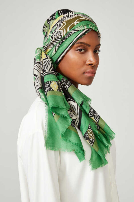 Seljuk Star L. Cashmere Silk Shawl Green - 2