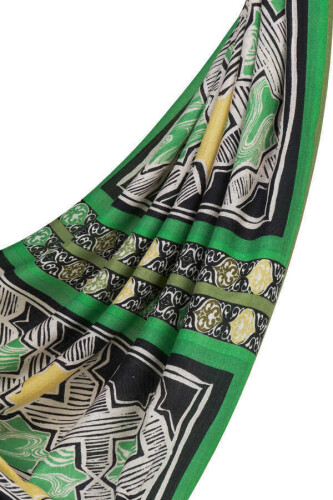 Seljuk Star L. Cashmere Silk Shawl Green - 4