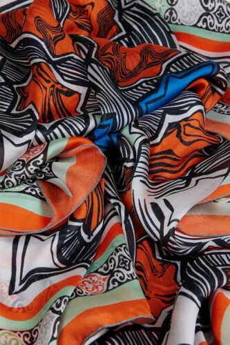 Seljuk Star Chiffon Silk Shawl Orange - 3