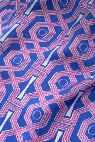 Seljuk-style Cage Fuchsia-Saks Twill Silk Short Kimono - 4