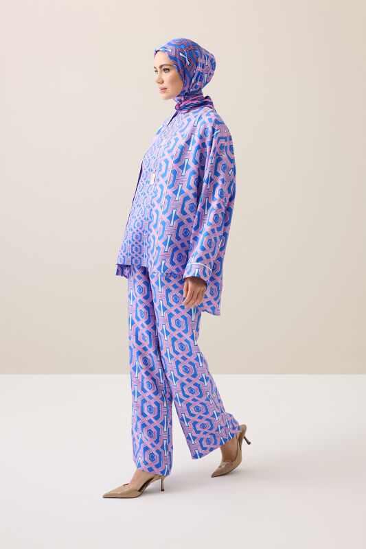 Seljuk-style Cage Fuchsia-Saks Twill Silk Short Kimono - 3