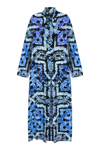 Seljuk Sun Blue Neck Tie Crepe Silk Dress 