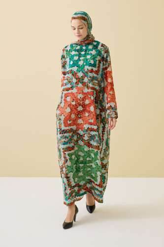 Seljuk Sun Green Crepe Silk Dress - 1