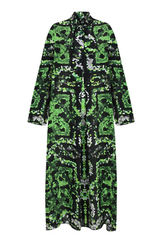 Seljuk Sun Green Neck Tied Crepe Silk Dress 