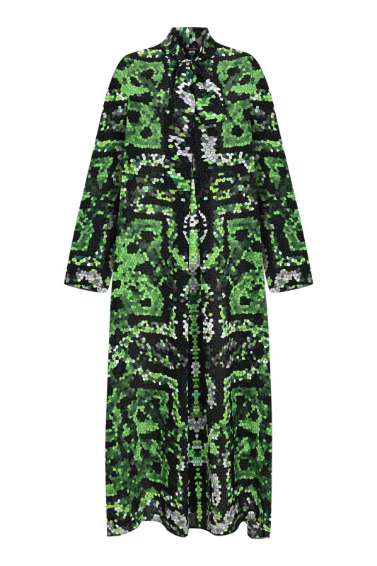 Seljuk Sun Green Neck Tied Crepe Silk Dress - 1