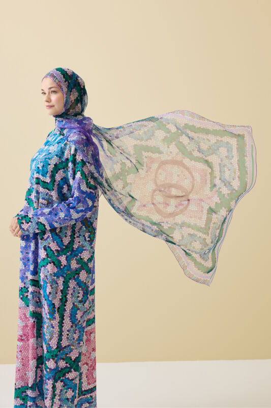 Seljuk Sun Lilac Crepe Silk Shawl - 1