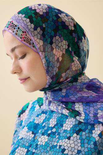 Seljuk Sun Lilac Crepe Silk Shawl - 3