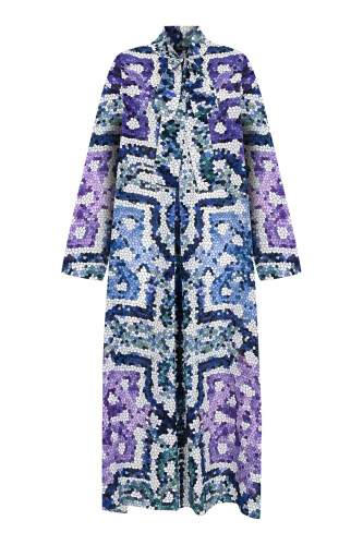 Seljuk Sun Lilac Neck Tie Crepe Silk Dress 