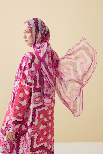 Seljuk Sun Pink Crepe Silk Shawl 