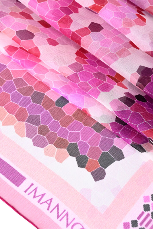 Seljuk Sun Pink Crepe Silk Shawl - 4