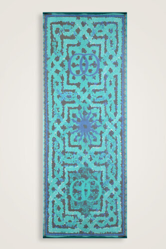 Seljuk Sun Turquoise Crepe Silk Shawl - 1