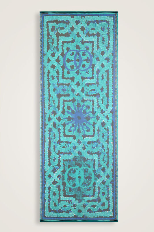 Seljuk Sun Turquoise Crepe Silk Shawl - 1