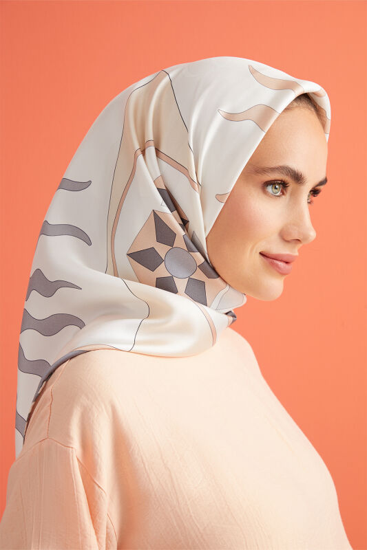 Seljuk Sun Twill Silk Scarf Beige - 1