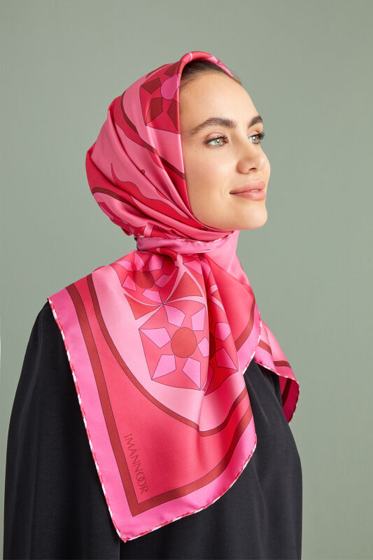 Seljuk Sun Twill Silk Scarf Fuchisa - 1