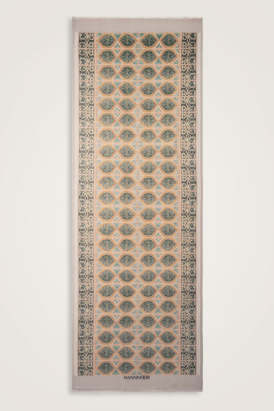 Şemse Ve Mihrap Petrol-Bej Yün Şal 70x200 - 1