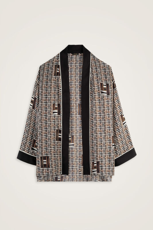 Sepet Kahverengi Tivil İpek Kısa Kimono - 1