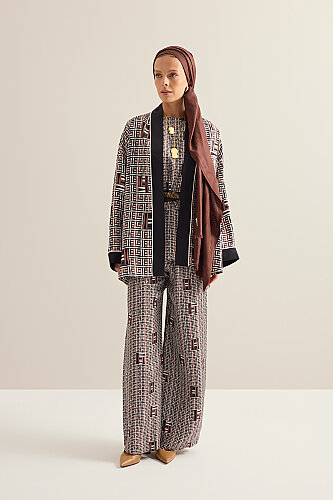 Sepet Kahverengi Tivil İpek Kısa Kimono - 5