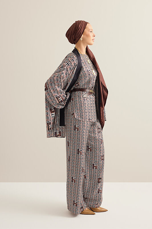 Sepet Kahverengi Tivil İpek Kısa Kimono - 6