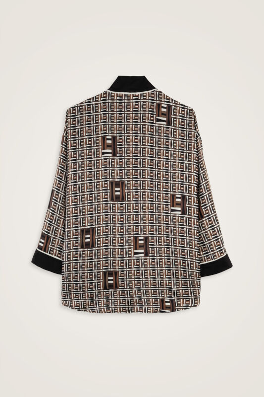Sepet Kahverengi Tivil İpek Kısa Kimono - 4