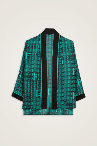 Sepet Yeşil Tivil İpek Kısa Kimono 