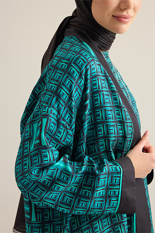 Sepet Yeşil Tivil İpek Kısa Kimono - 5