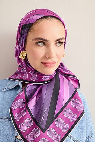 Sevgili'nin Ayak İzi Mor-Fuşya Tivil İpek Eşarp 90x90 - Imannoor (4)