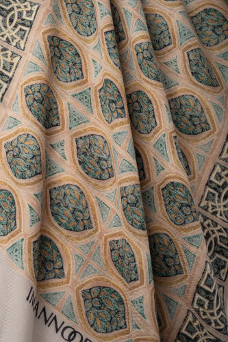 Shamsa and Mihrab Petroleum-Beige Wool Shawl - Imannoor (1)