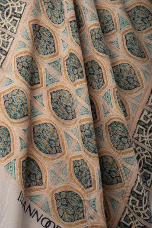 Shamsa and Mihrab Petroleum-Beige Wool Shawl - 2