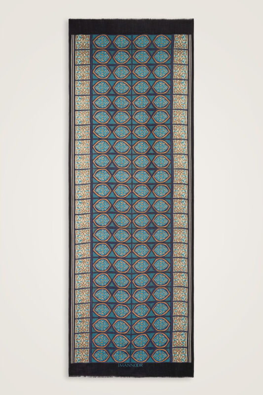 Shamsa and Mihrab Petroleum-Turquoise Wool Scarf - 1