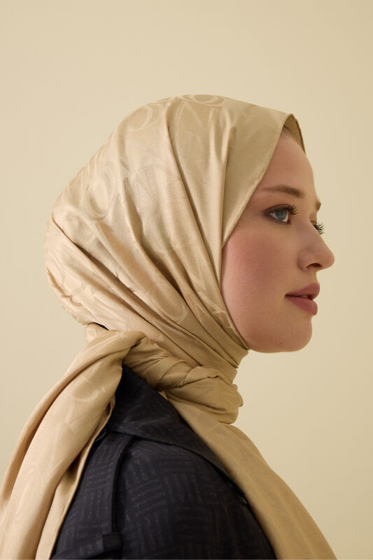 Signature I Beige Jacquard Shawl - 4